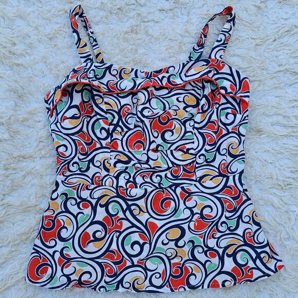 Swirl Print Tank CAbi Keepsake Cami Size 6 Cotton White Orange Zip Smocked Back - Picture 9 of 9